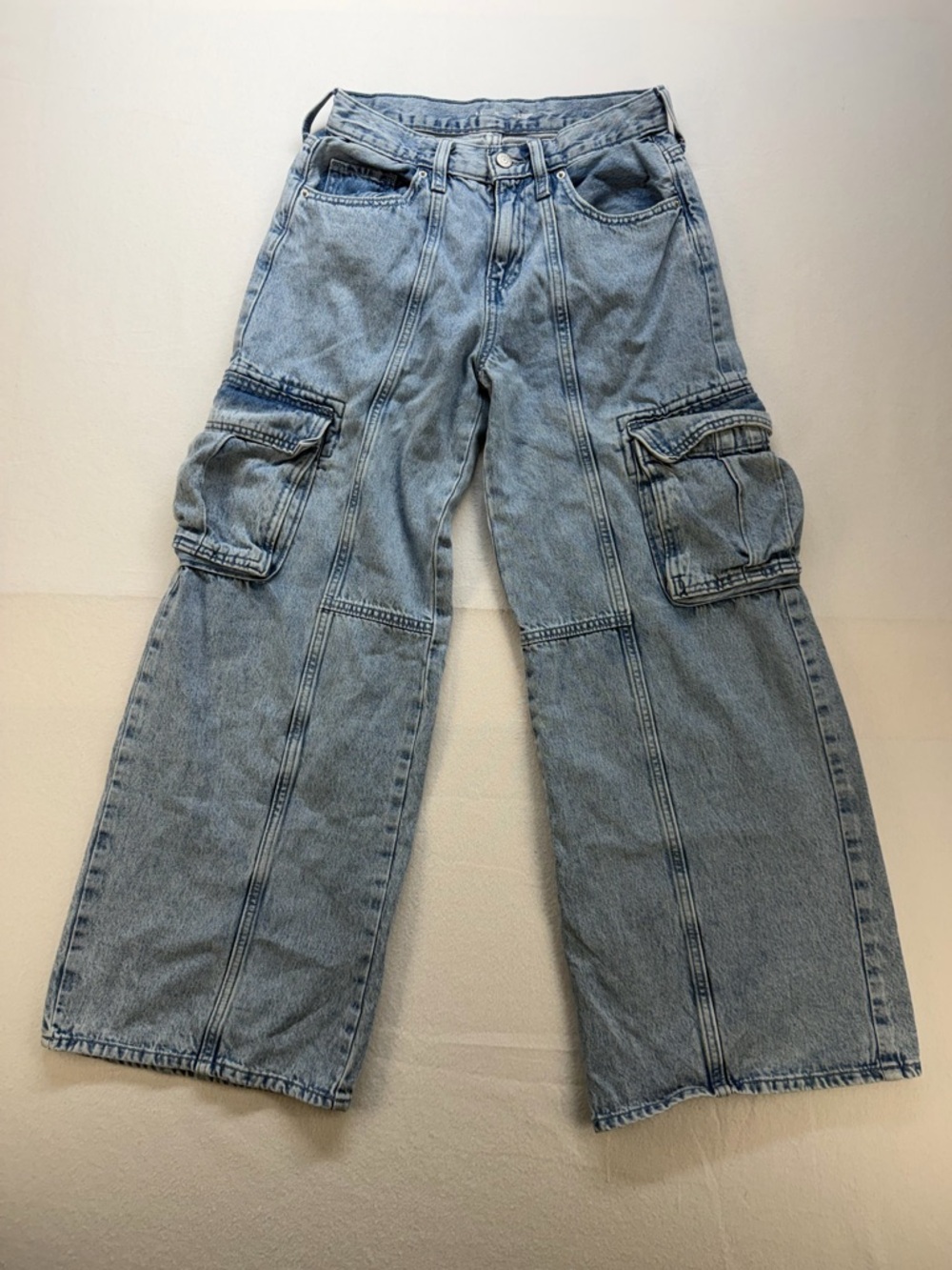 OLD NAVY Girls Wide Leg Light Wash Cargo Jeans